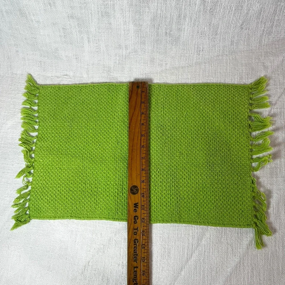 Vintage Pier 1 Imports Placemat Napkin Set Green Fringe Plaid Cotton‎ Farmhouse